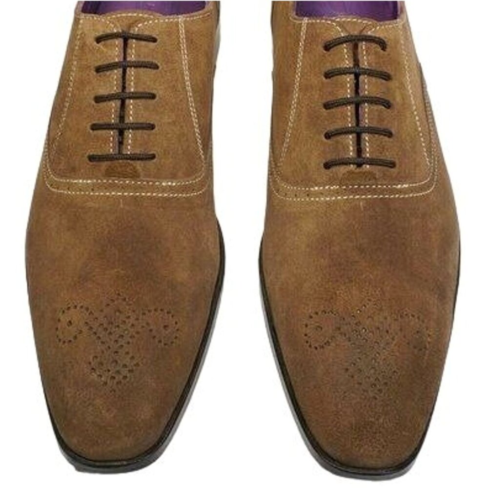 NEW Paul Drish Brown Suede Dress Shoes Mens 11 Leather Medallion-toe Oxfords 44 - Picture 2 of 11